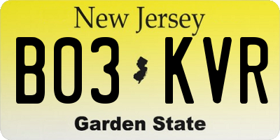 NJ license plate B03KVR