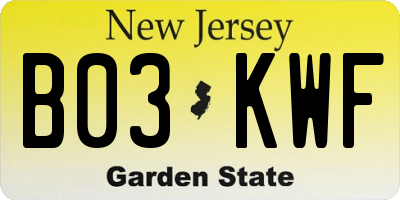NJ license plate B03KWF