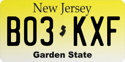 NJ license plate B03KXF