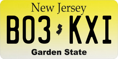 NJ license plate B03KXI