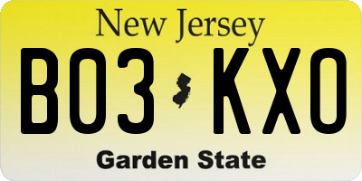 NJ license plate B03KXO