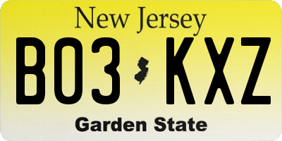 NJ license plate B03KXZ