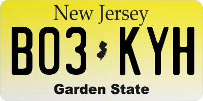 NJ license plate B03KYH