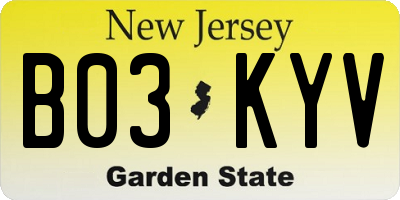 NJ license plate B03KYV