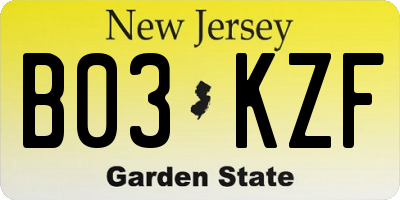 NJ license plate B03KZF