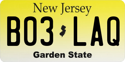 NJ license plate B03LAQ