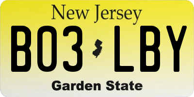NJ license plate B03LBY