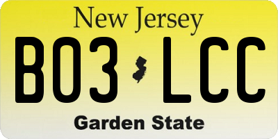 NJ license plate B03LCC