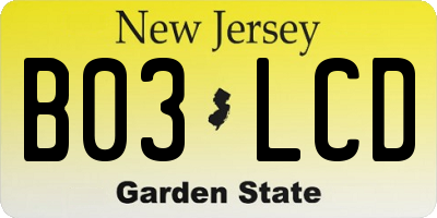 NJ license plate B03LCD