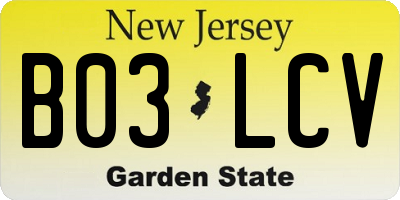 NJ license plate B03LCV