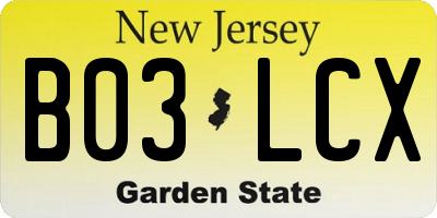 NJ license plate B03LCX