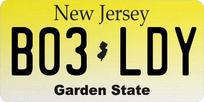 NJ license plate B03LDY