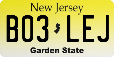 NJ license plate B03LEJ