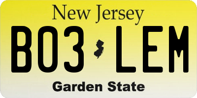 NJ license plate B03LEM