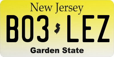 NJ license plate B03LEZ