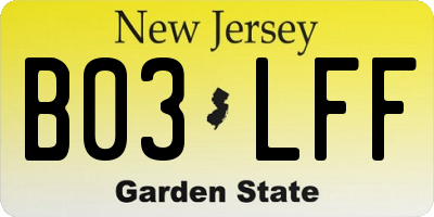 NJ license plate B03LFF