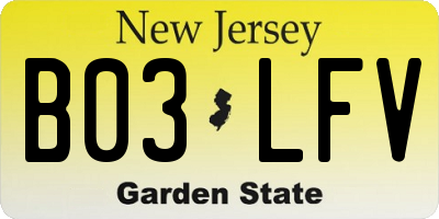 NJ license plate B03LFV