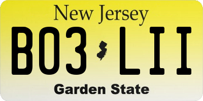 NJ license plate B03LII
