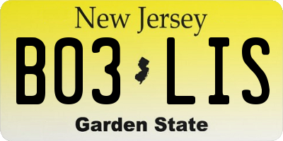 NJ license plate B03LIS