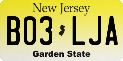 NJ license plate B03LJA