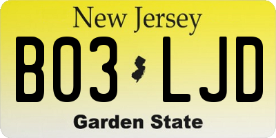 NJ license plate B03LJD