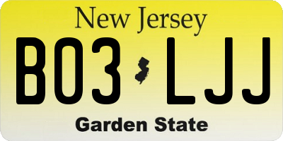 NJ license plate B03LJJ