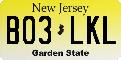 NJ license plate B03LKL