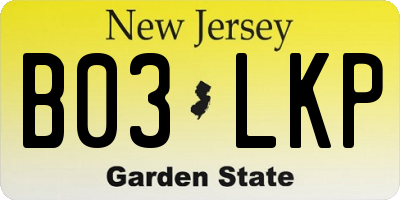 NJ license plate B03LKP