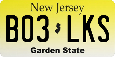 NJ license plate B03LKS