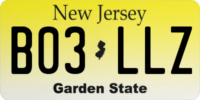 NJ license plate B03LLZ