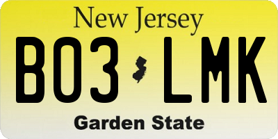 NJ license plate B03LMK