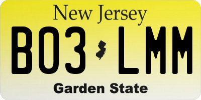NJ license plate B03LMM