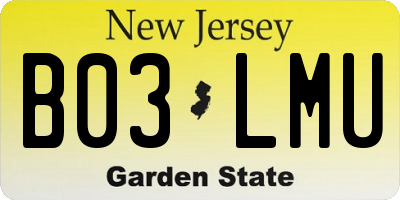 NJ license plate B03LMU