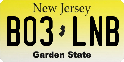 NJ license plate B03LNB