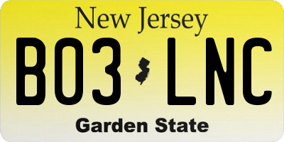 NJ license plate B03LNC