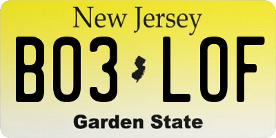 NJ license plate B03LOF
