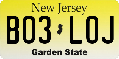 NJ license plate B03LOJ