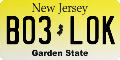 NJ license plate B03LOK
