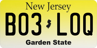 NJ license plate B03LOQ