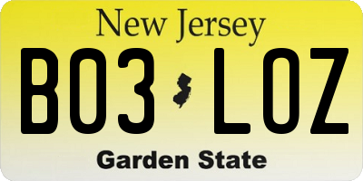 NJ license plate B03LOZ