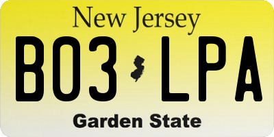 NJ license plate B03LPA