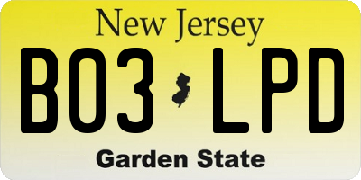 NJ license plate B03LPD