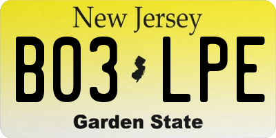 NJ license plate B03LPE