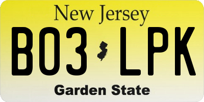 NJ license plate B03LPK