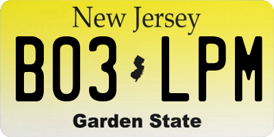 NJ license plate B03LPM