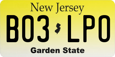 NJ license plate B03LPO