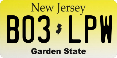 NJ license plate B03LPW