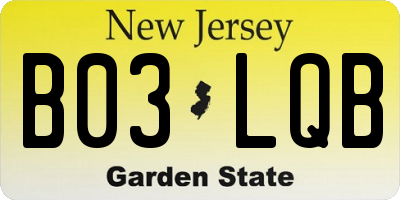 NJ license plate B03LQB