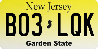 NJ license plate B03LQK