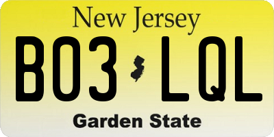 NJ license plate B03LQL